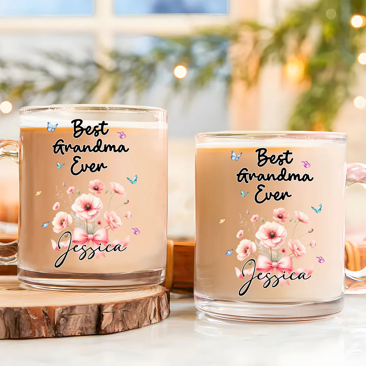 Best Grandma Flower - Personalized Custom Glass Mug - Image 2