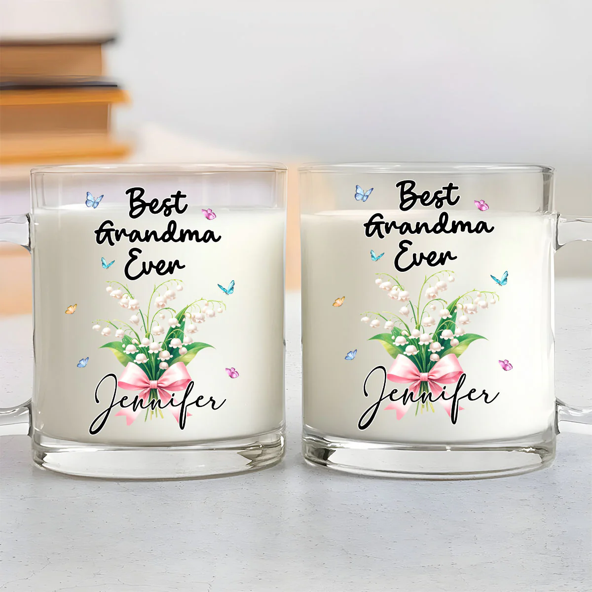 Best Grandma Flower - Personalized Custom Glass Mug - Image 3