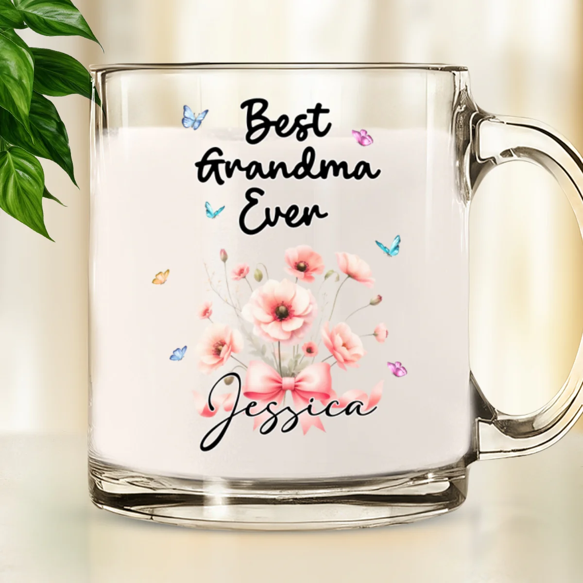 Best Grandma Flower - Personalized Custom Glass Mug - Image 7