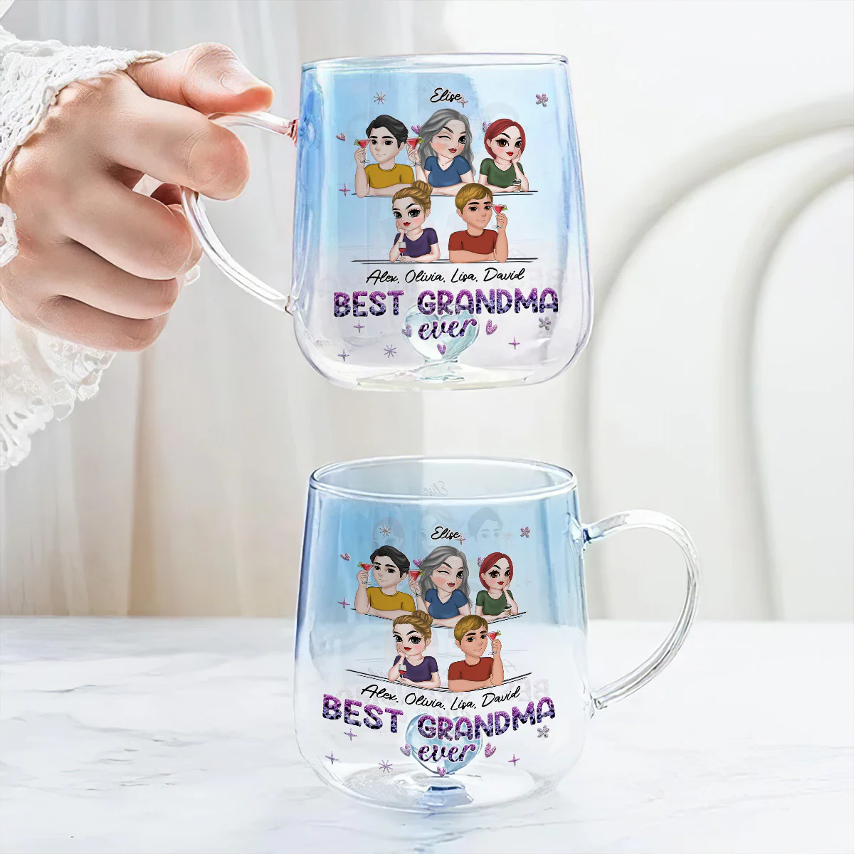 Best Grandma - Personalized Custom Blue Gradient Glass Mug - Image 4