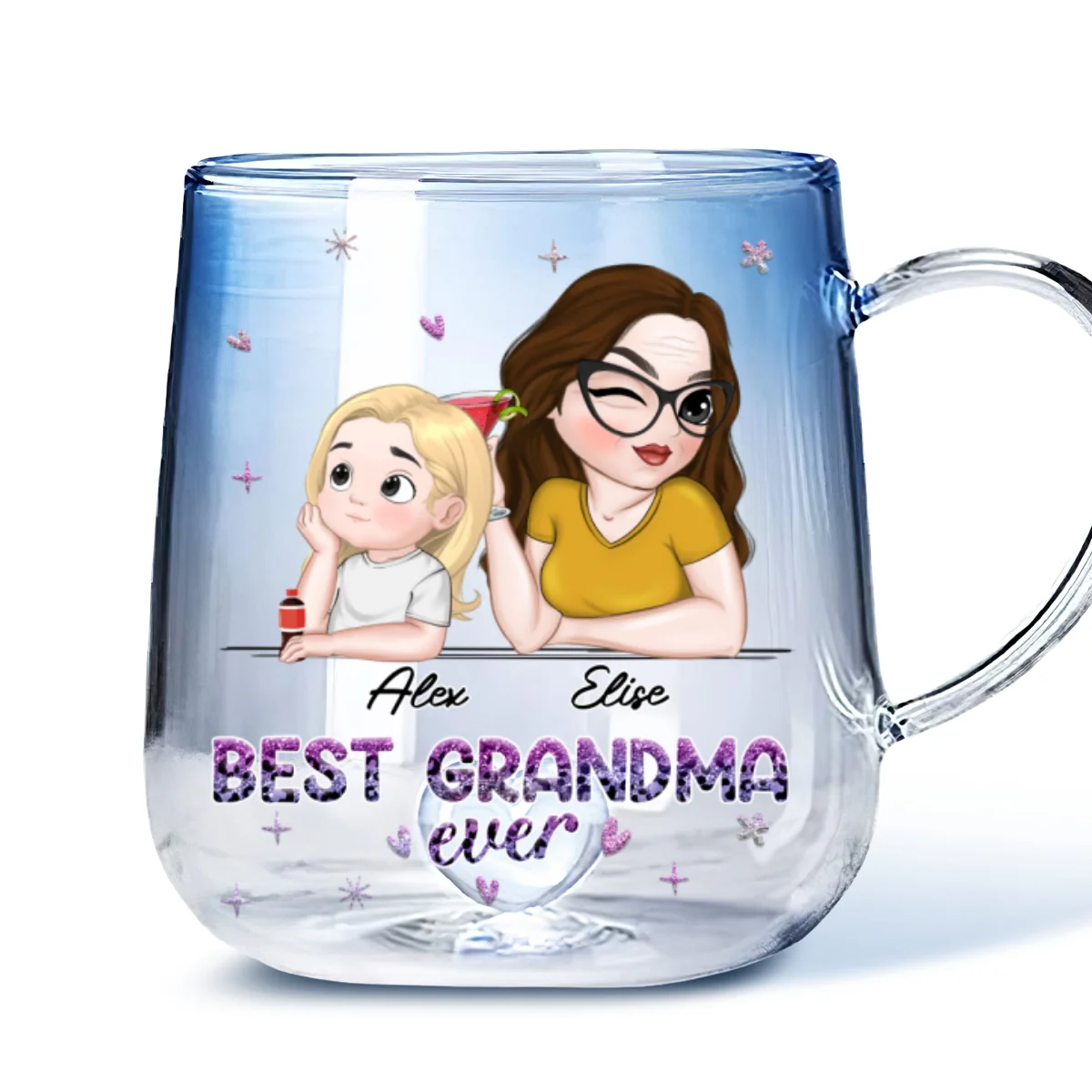 Best Grandma - Personalized Custom Blue Gradient Glass Mug - Image 7