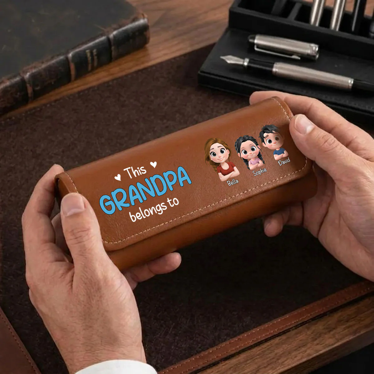 Best Grandpa Ever - Personalized Custom Leather Eyeglass Case - Image 3