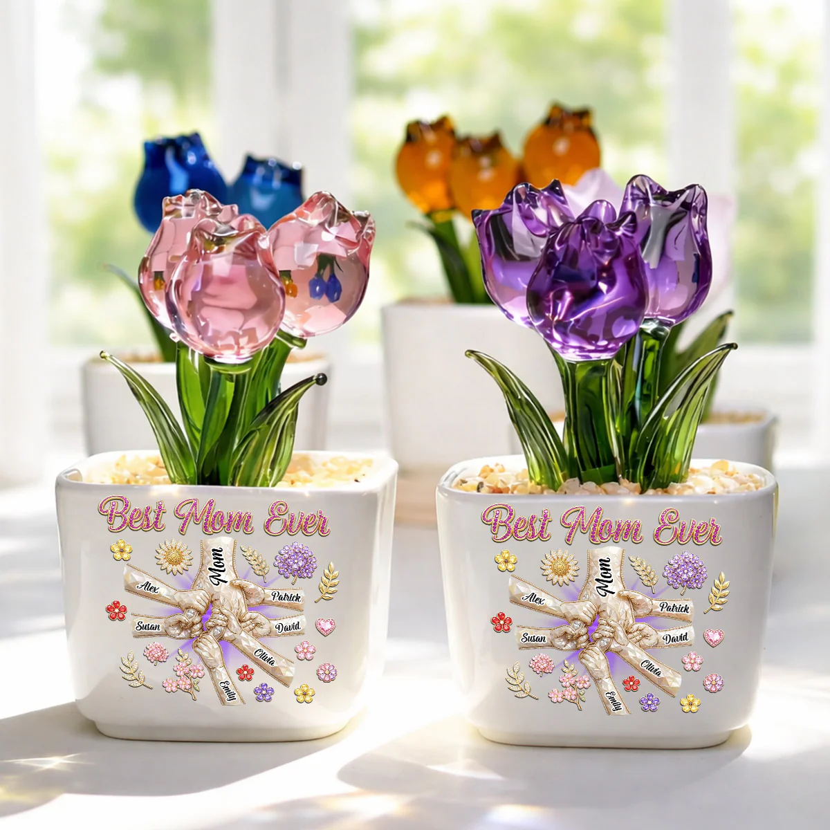 Best Mom Ever - Personalized Custom Glass Everlasting Tulips - Image 2