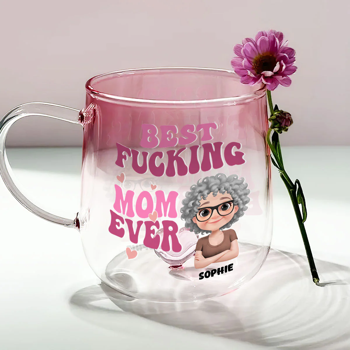 Best Mom Ever - Personalized Custom Pink Gradient Glass Mug - Image 3