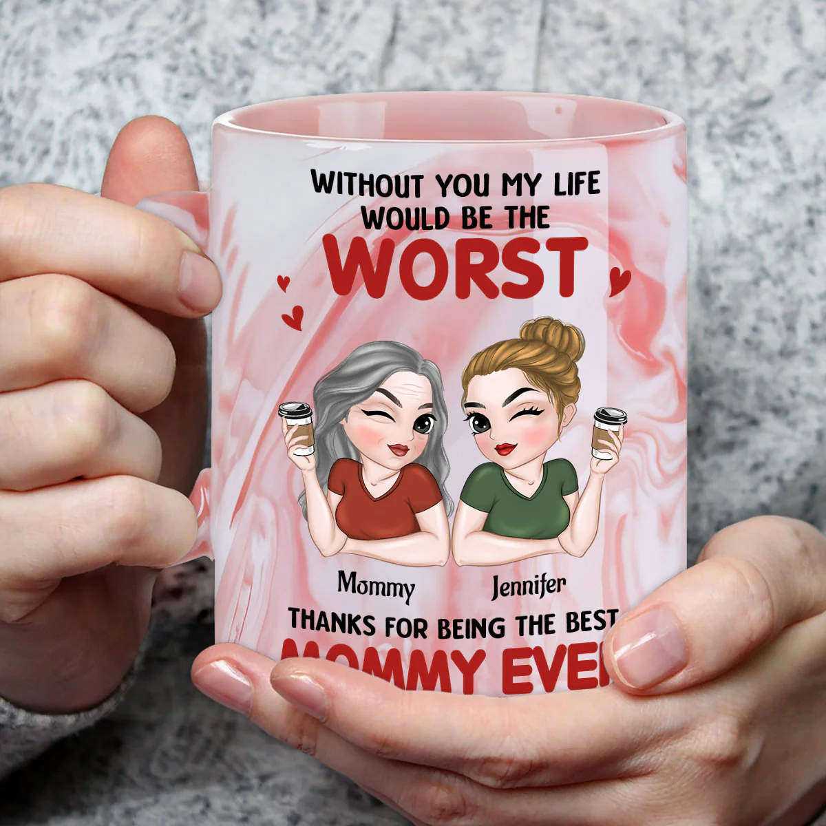 Best Mom Ever - Personalized Custom Pink Marble Mug - Image 2