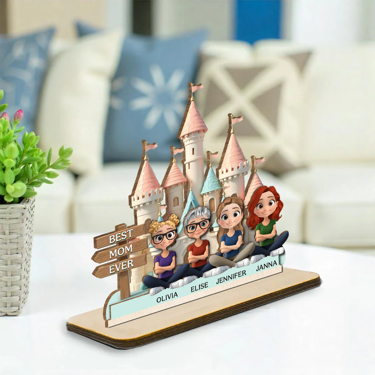 Best Mom Ever Version 2 - Personalized Custom 2-Layer Wood Plaque With Flat Base - Image 2