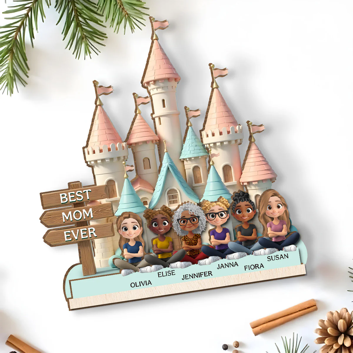 Best Mom Ever Version 2 - Personalized Custom 2-Layer Wood Plaque With Flat Base - Image 4