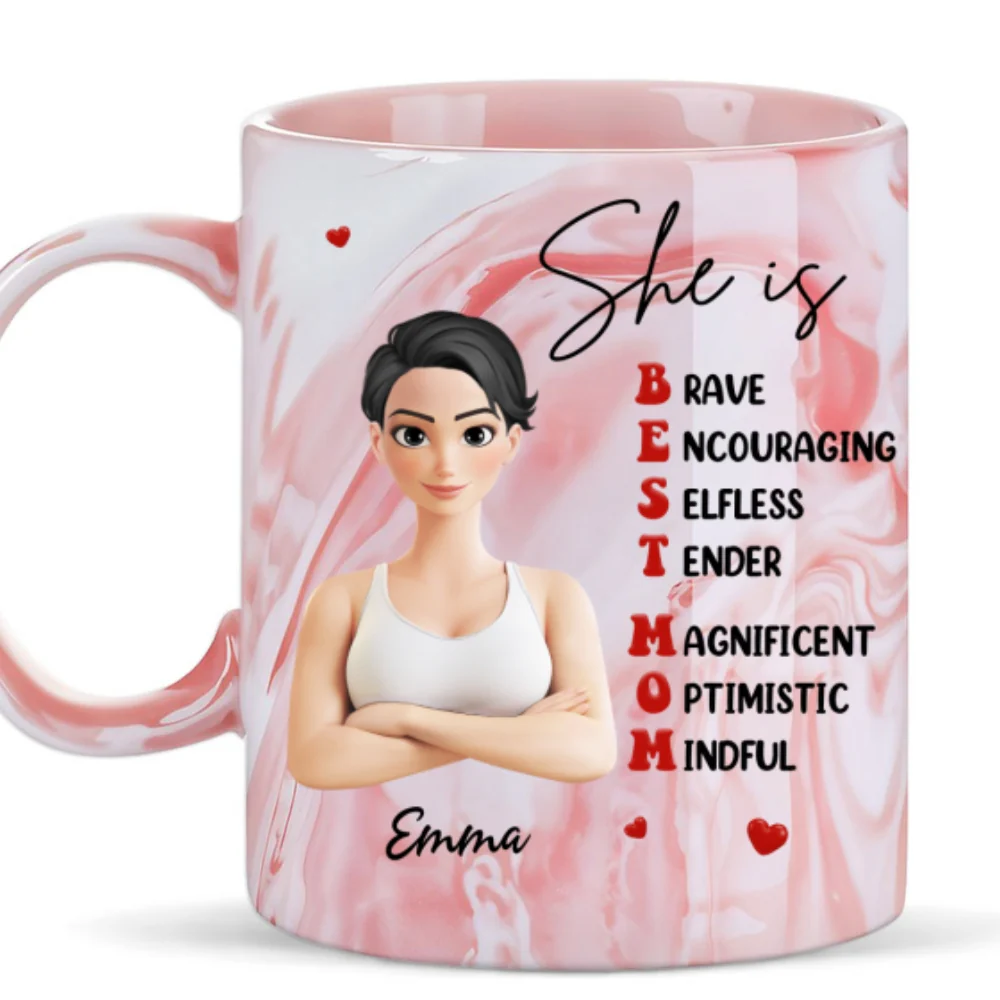 Best Mom - Personalized Custom Pink Marble Mug - Image 5