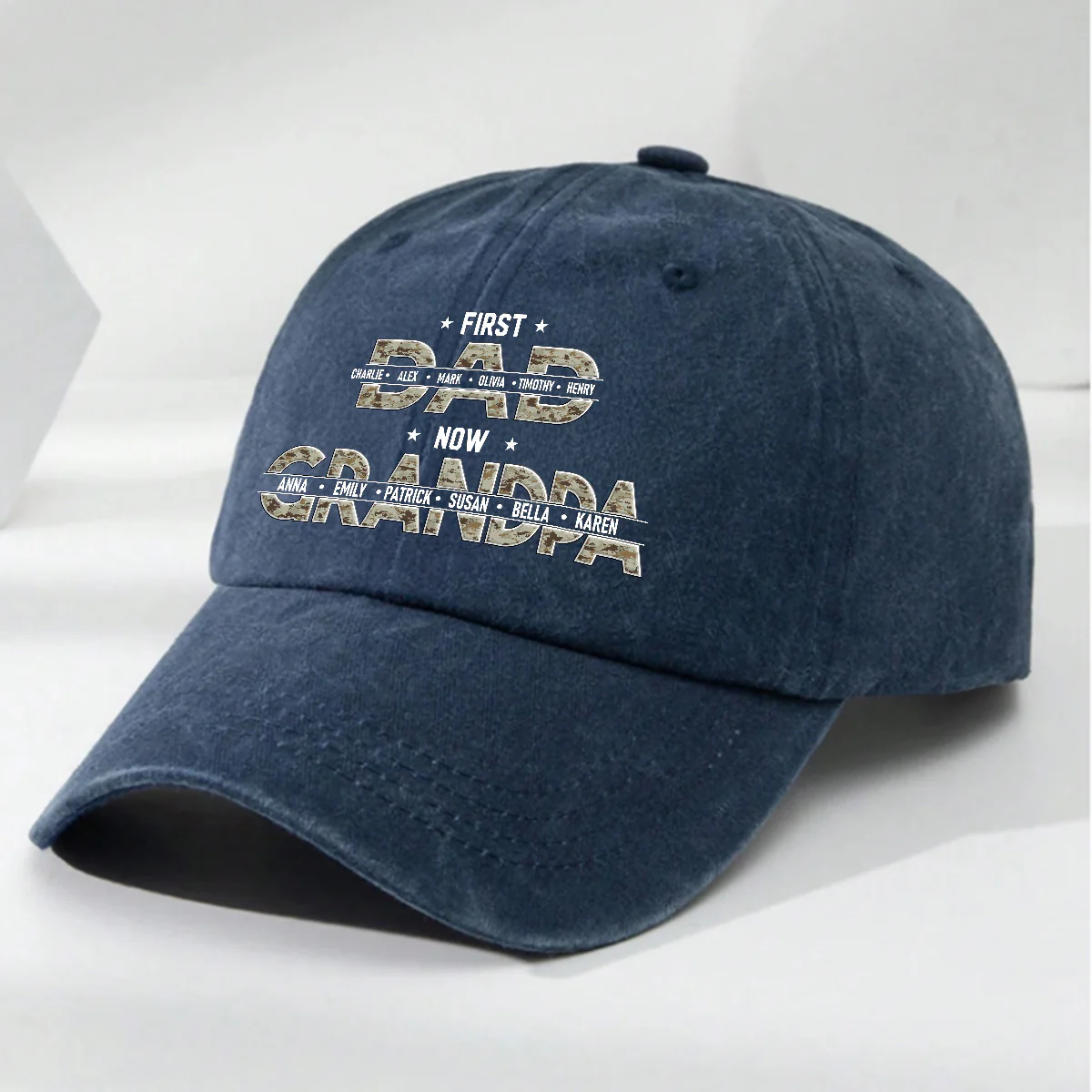 Best Papa Ever - Personalized Custom Vintage Washed Denim Cap - Image 3
