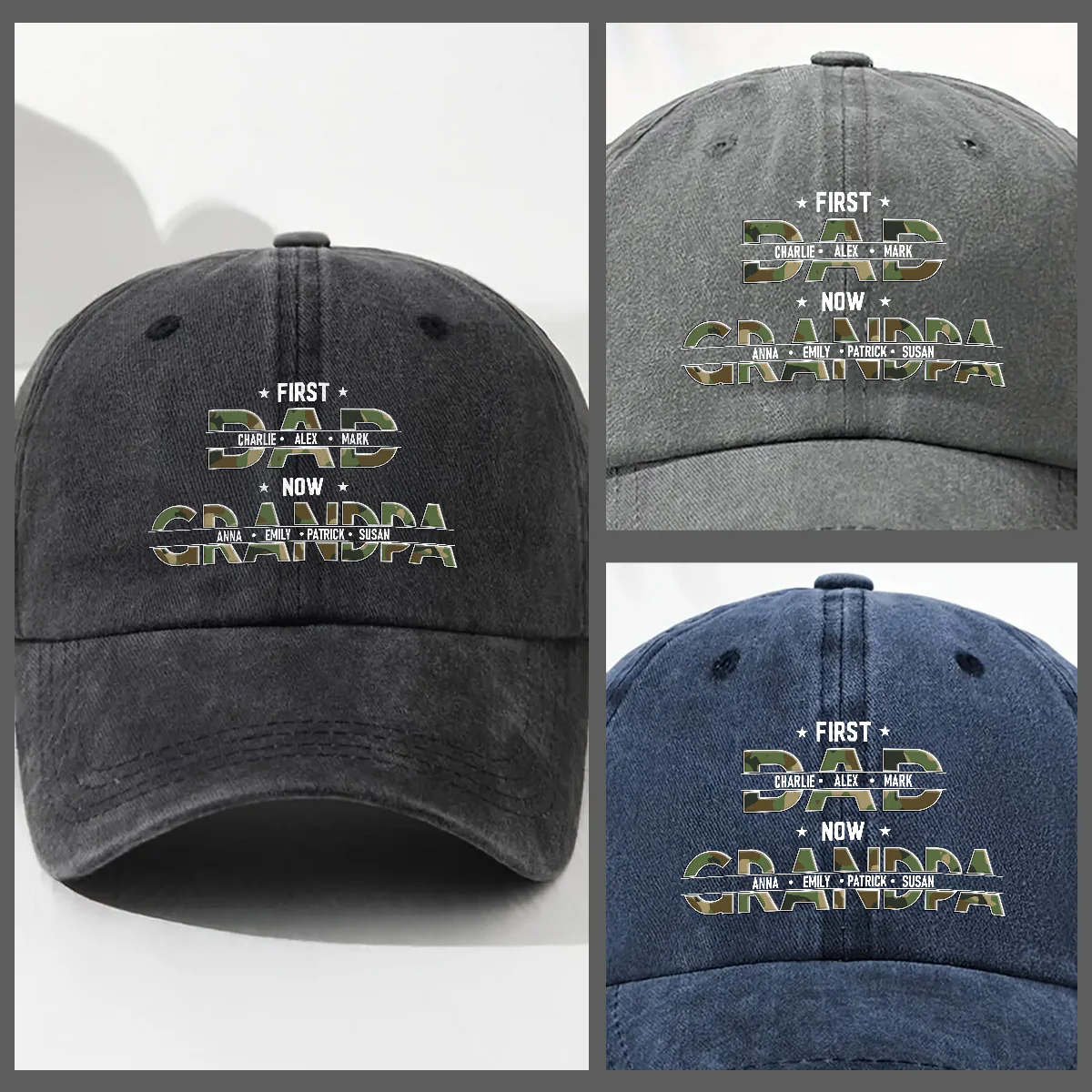 Best Papa Ever - Personalized Custom Vintage Washed Denim Cap - Image 4