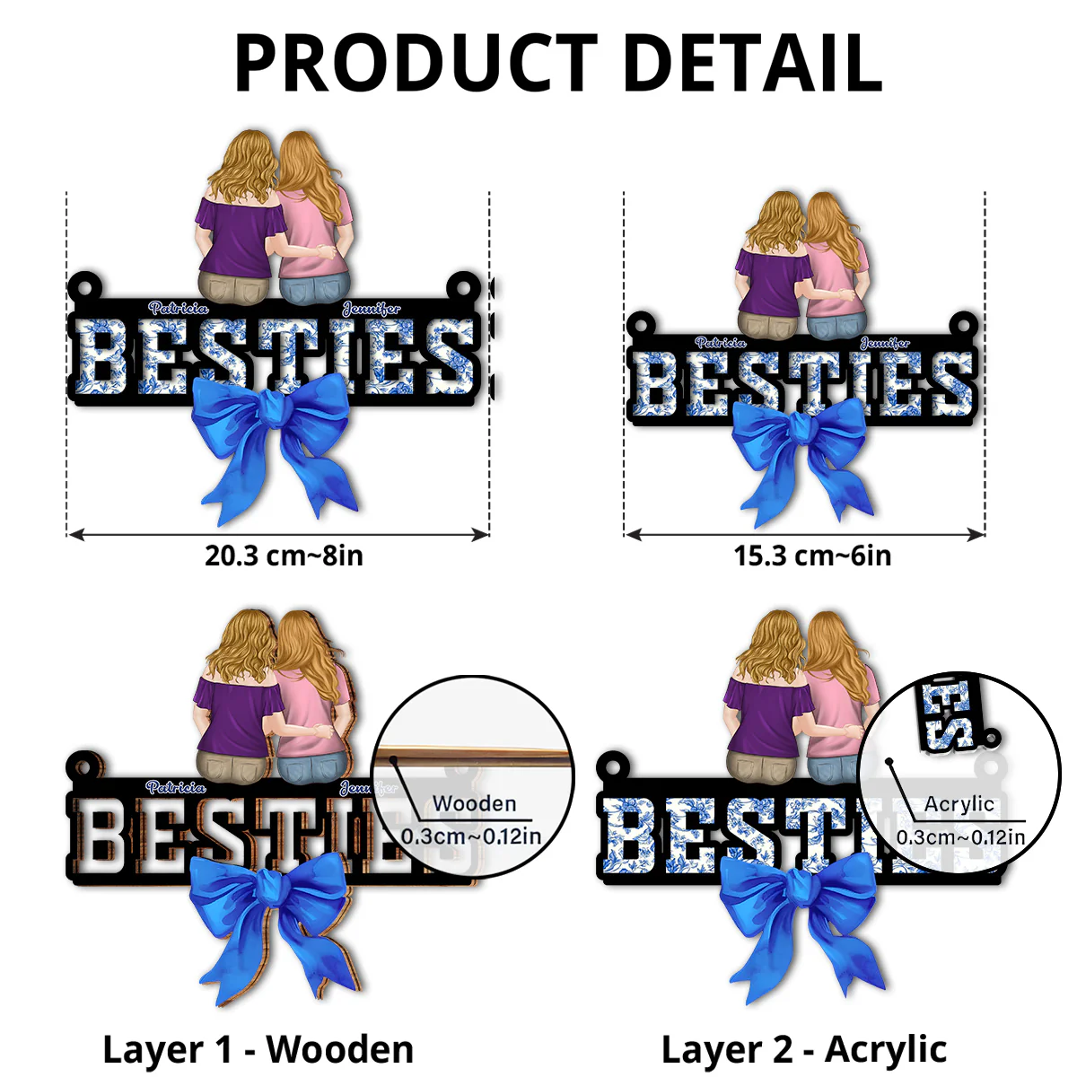 Bestie Blue Toile - Personalized Custom Suncatcher - Image 4
