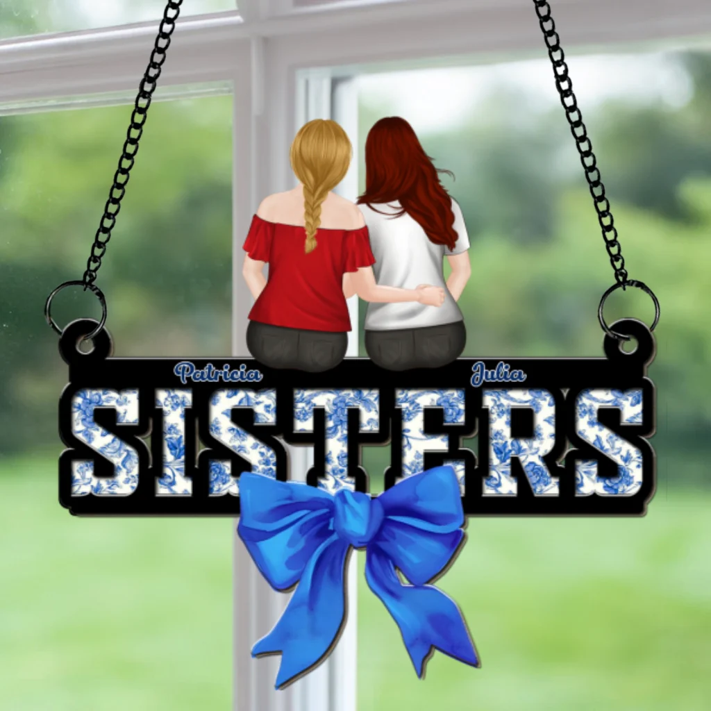Bestie Blue Toile - Personalized Custom Suncatcher - Image 5