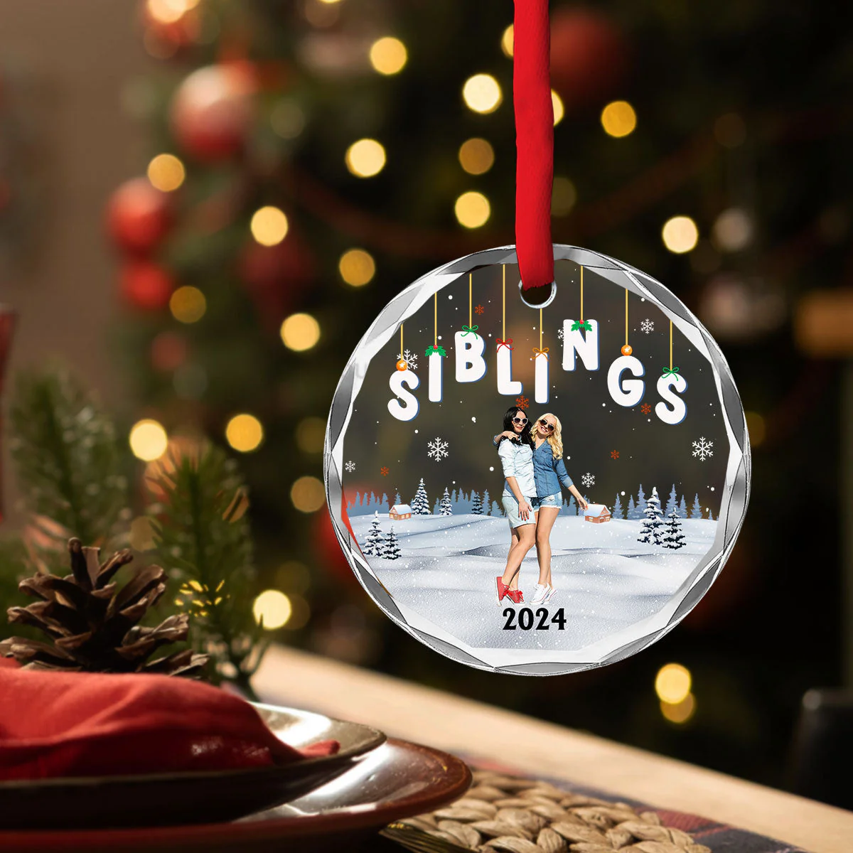 Bestie Christmas Together - Personalized Custom Glass Ornament - Image 4