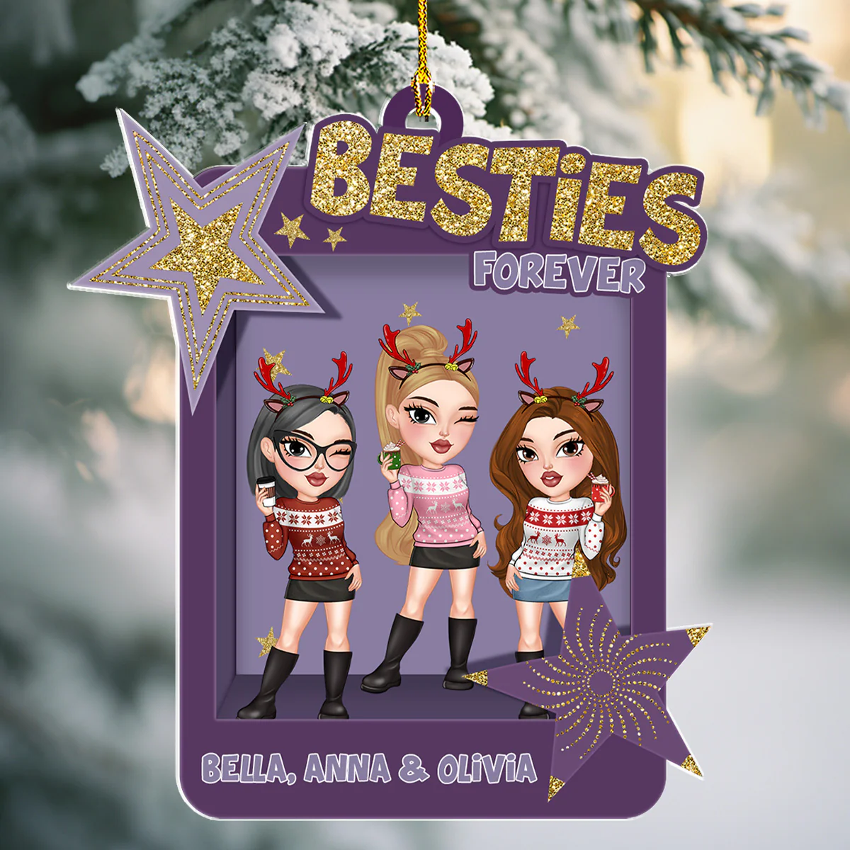 Bestie Energy Only - Personalized Custom Acrylic Ornament - Image 3
