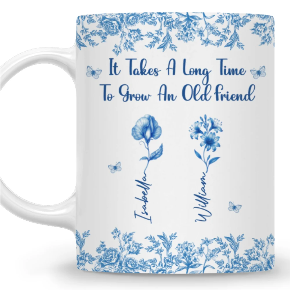 Bestie Flowers Toile De Jouy Style  - Personalized Custom Coffee Mug - Image 7