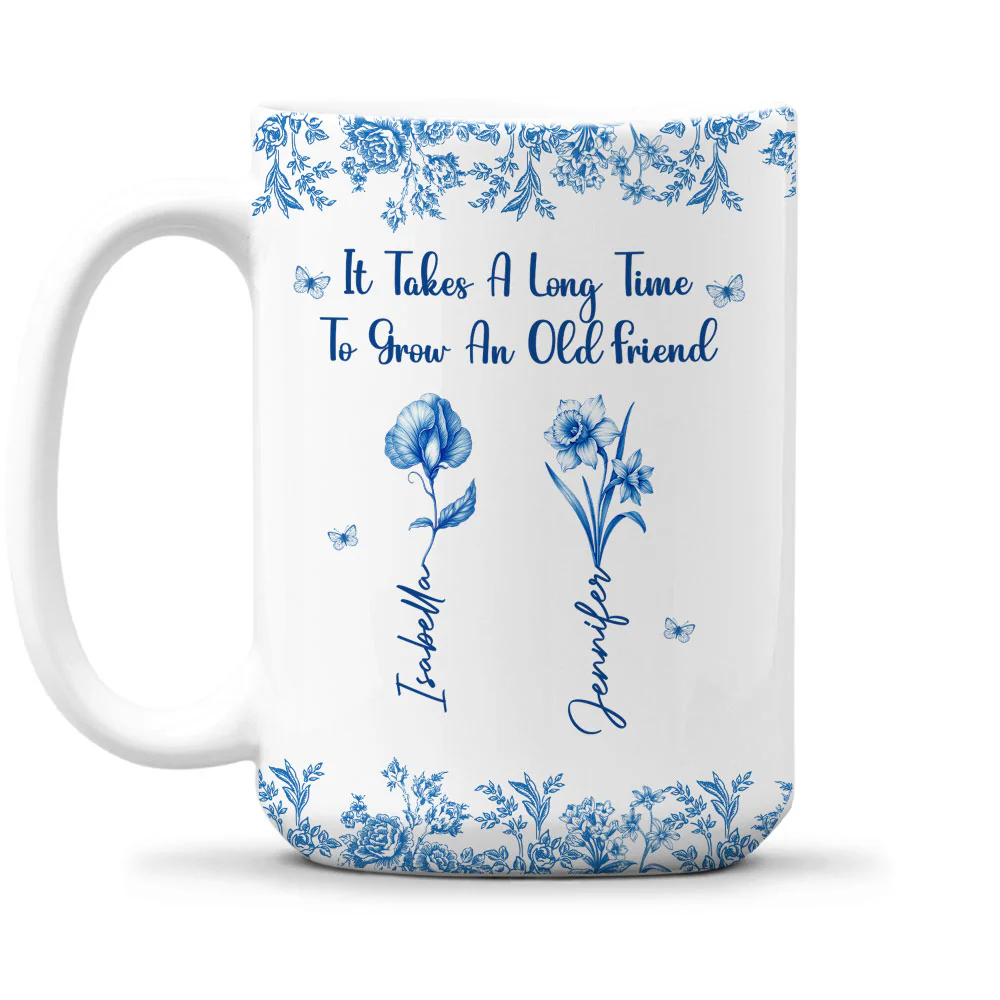 Bestie Flowers Toile De Jouy Style  - Personalized Custom Coffee Mug - Image 8