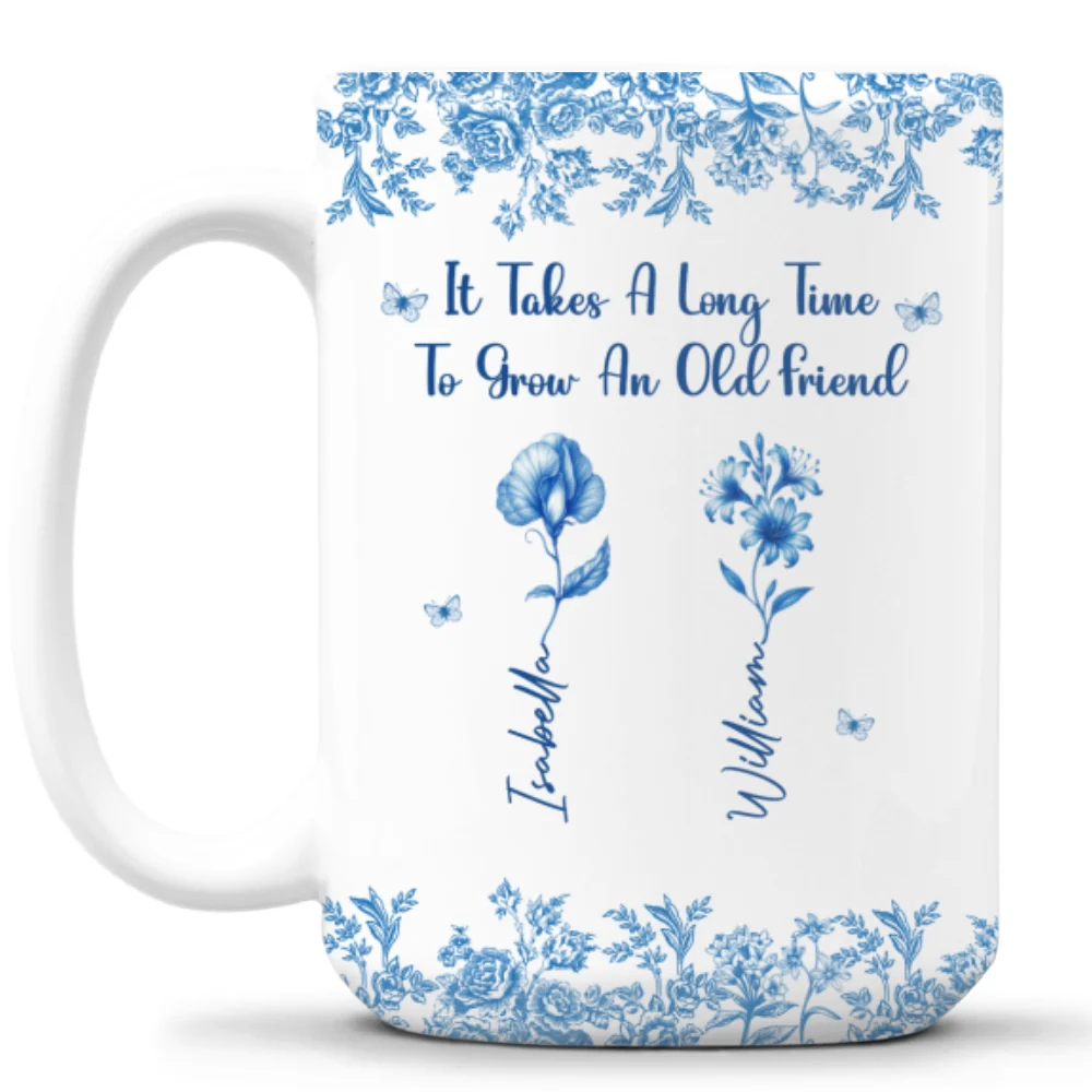 Bestie Flowers Toile De Jouy Style  - Personalized Custom Coffee Mug - Image 9
