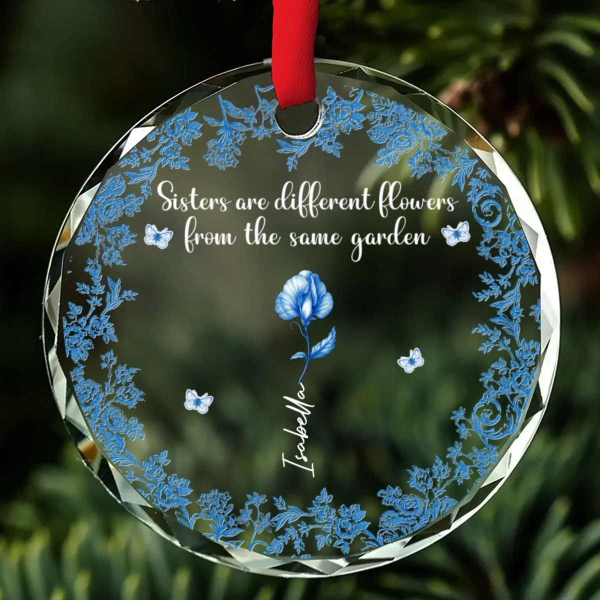 Bestie Flowers Toile De Jouy Style - Personalized Custom Glass Ornament - Image 6