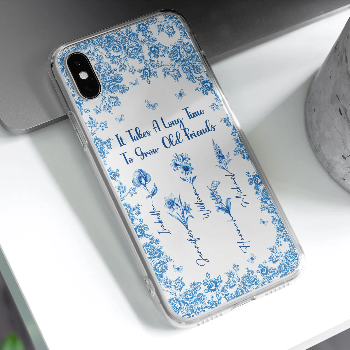 Bestie Flowers Toile De Jouy Style - Personalized Custom Phone Case - Image 2