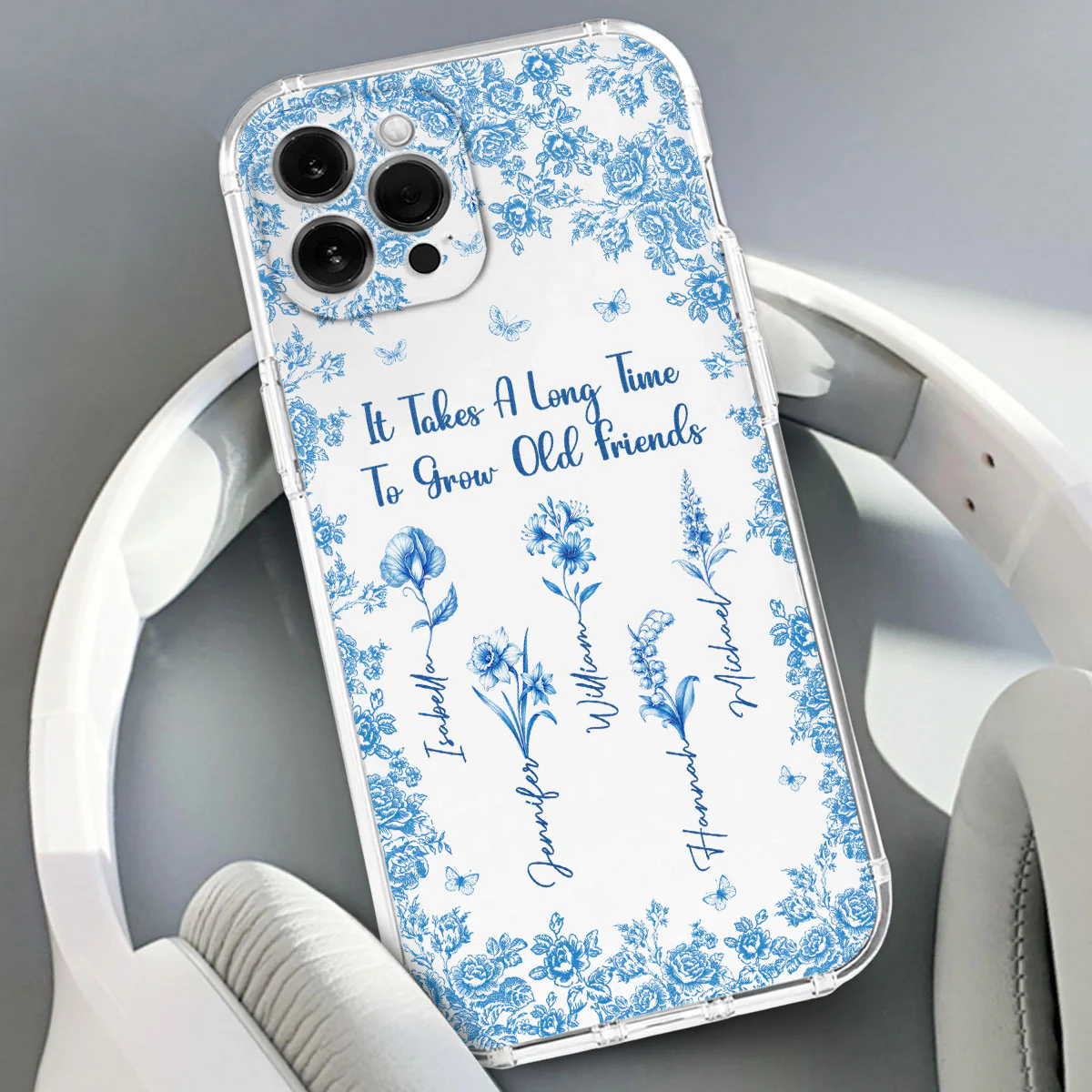 Bestie Flowers Toile De Jouy Style - Personalized Custom Phone Case - Image 3