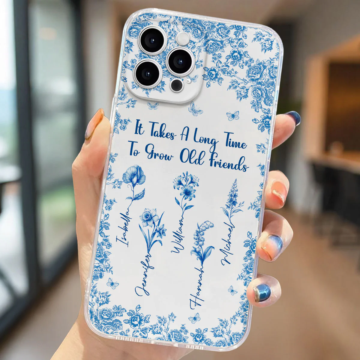 Bestie Flowers Toile De Jouy Style - Personalized Custom Phone Case - Image 4