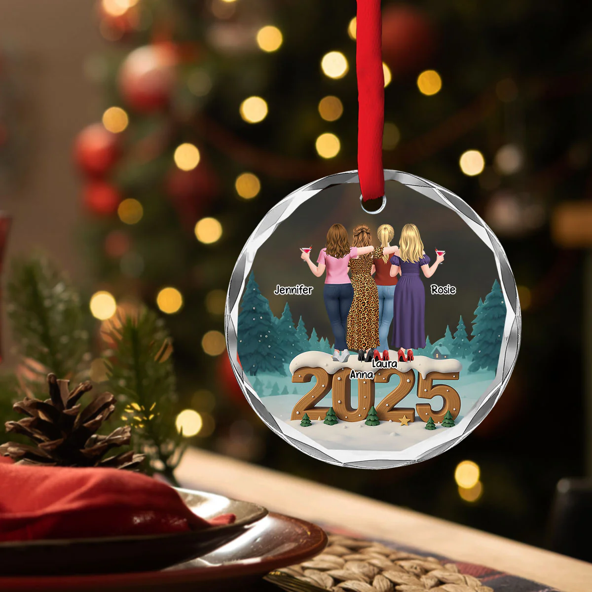 Bestie Forever Onwards - Personalized Custom 3D Effect Glass Ornament - Image 4