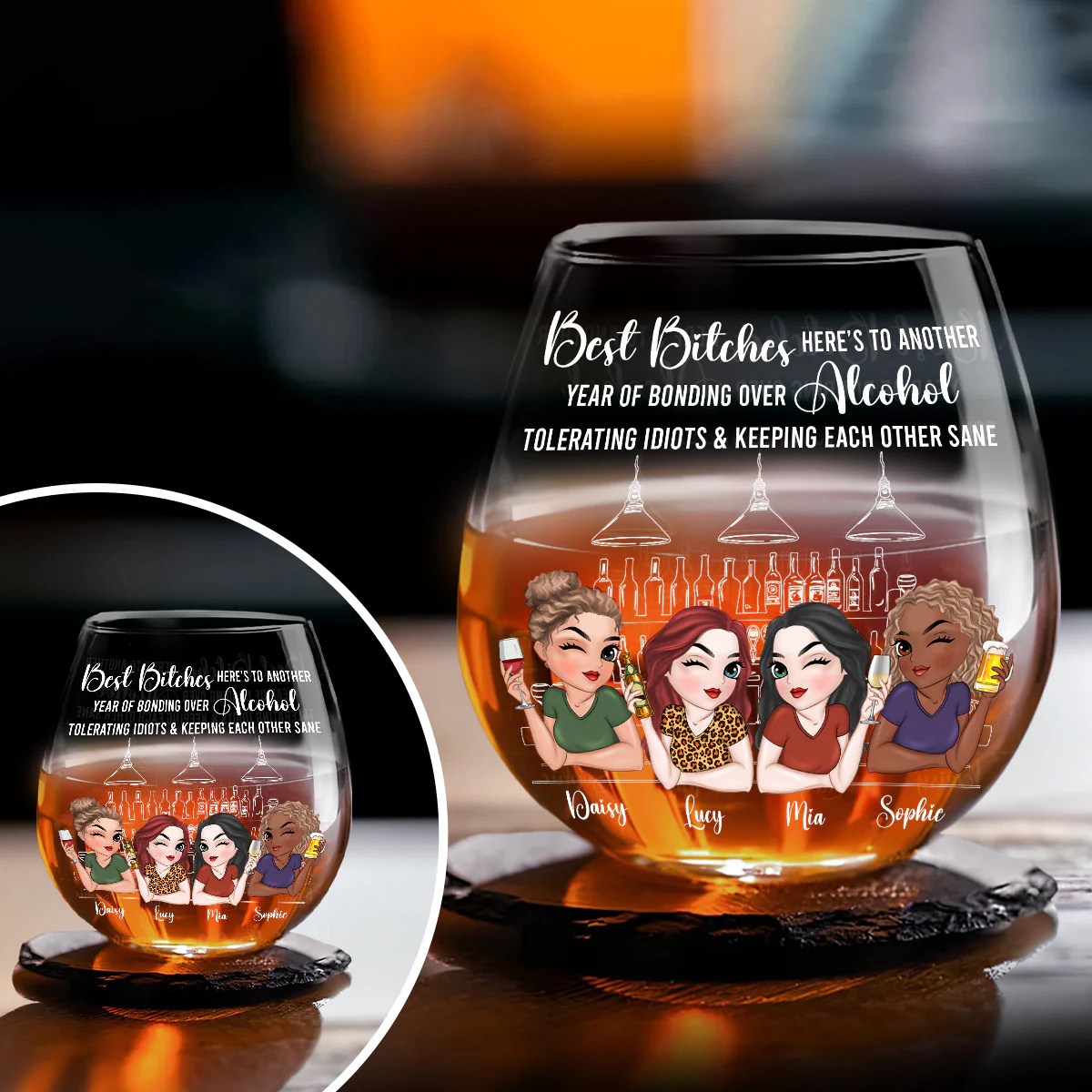 Bestie Friends Together - Personalized Custom Wine Glass - Image 3