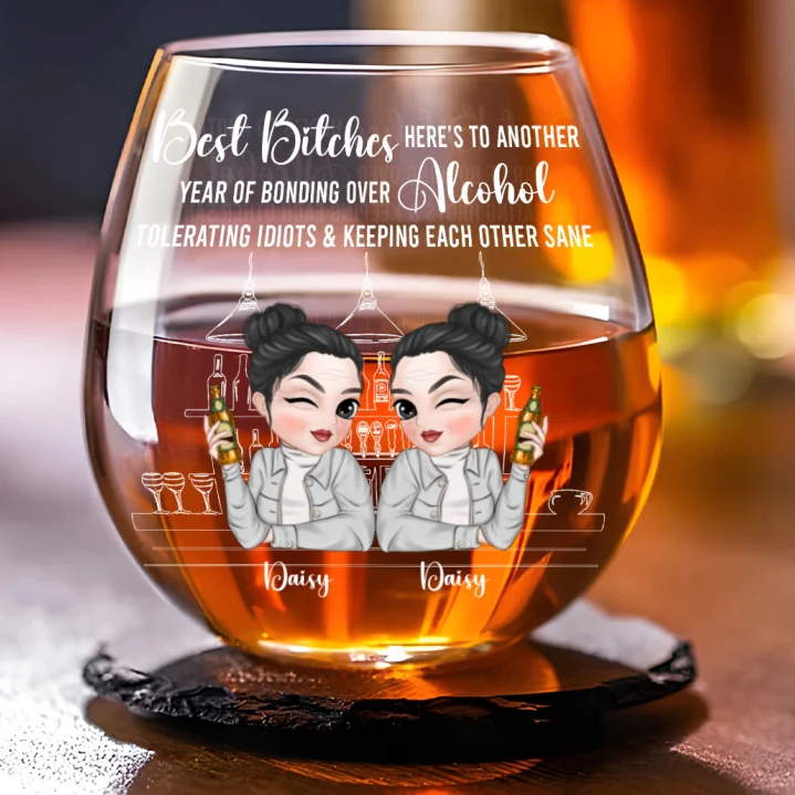Bestie Friends Together - Personalized Custom Wine Glass - Image 4