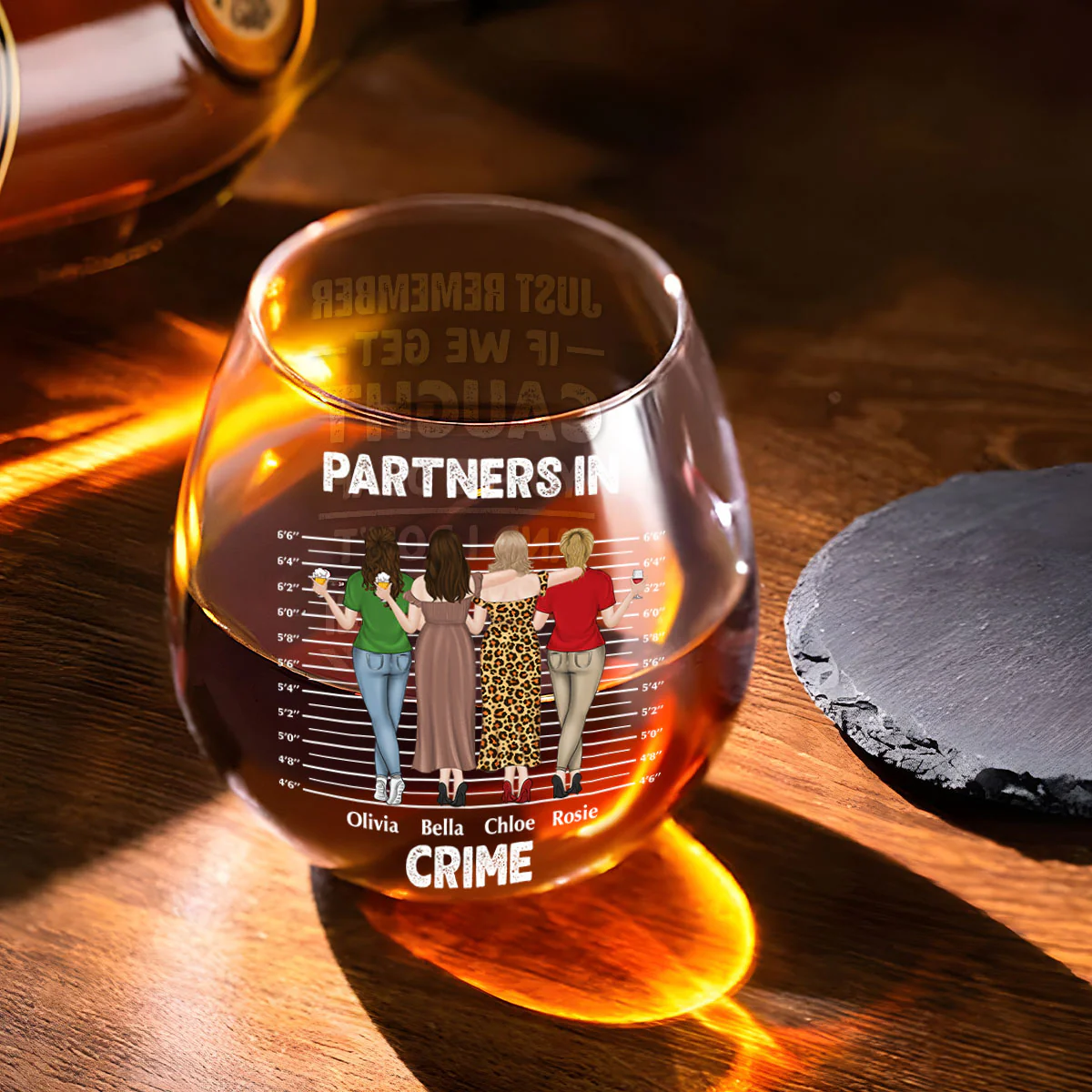 Bestie If We Get Caught Partners In Crime - Personalized Custom Wine Glass - Image 3