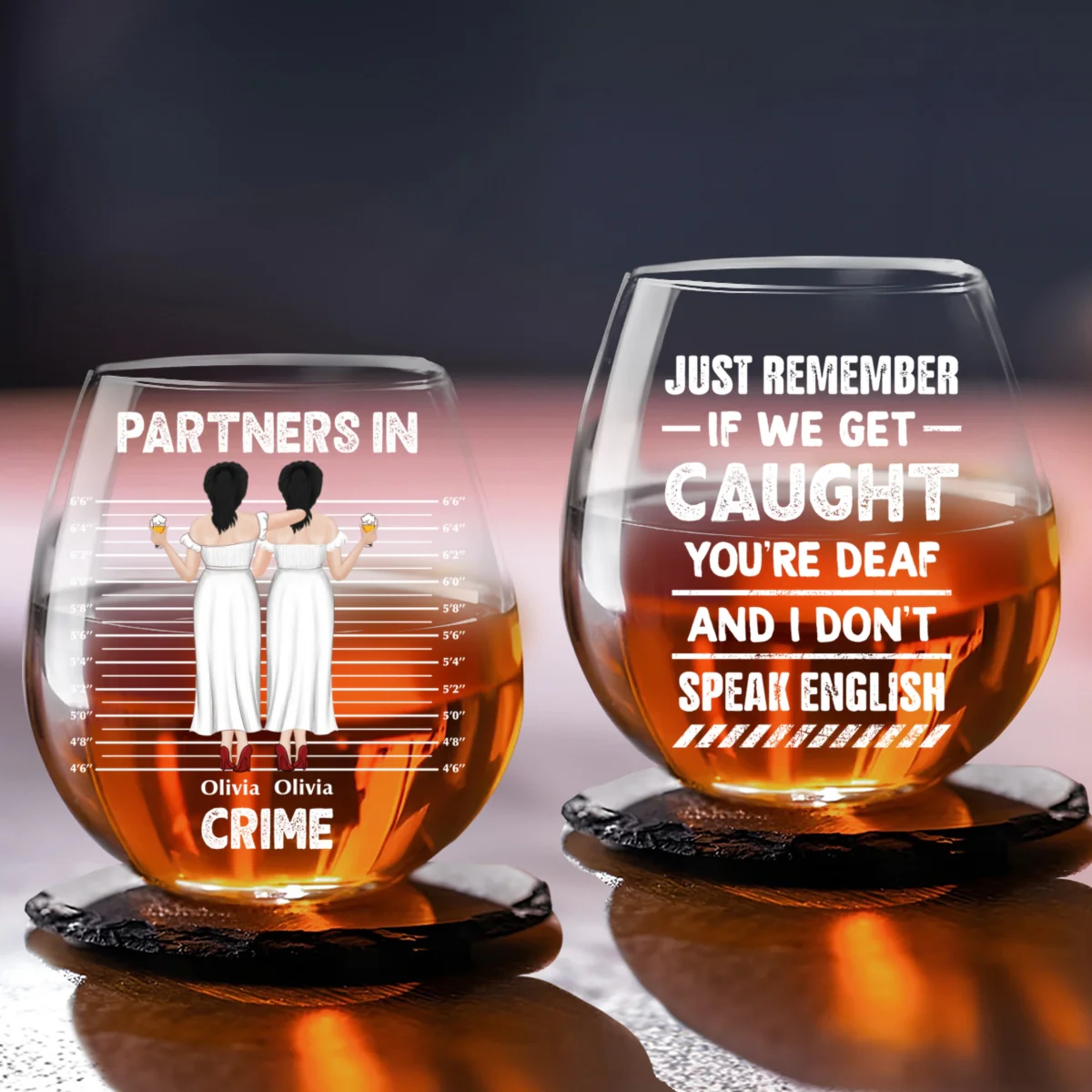 Bestie If We Get Caught Partners In Crime - Personalized Custom Wine Glass - Image 5
