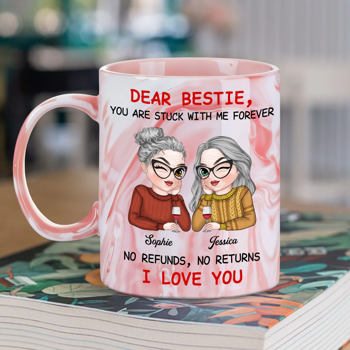 Bestie No Need To Refund - Personalized Custom Pink Marble Mug - Image 2