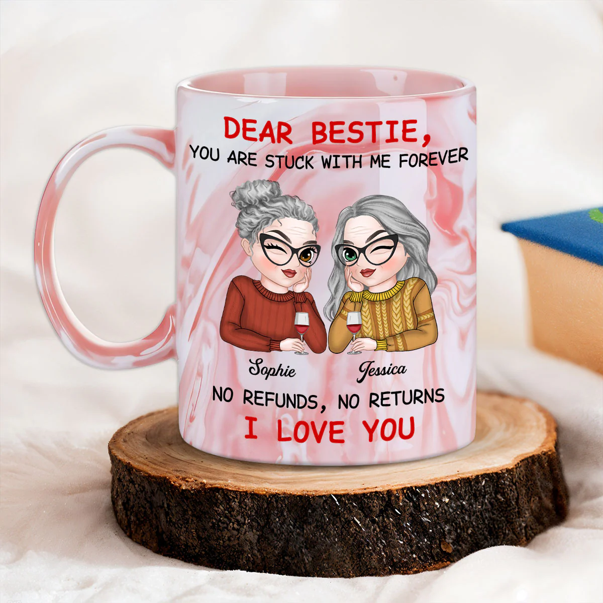 Bestie No Need To Refund - Personalized Custom Pink Marble Mug - Image 3