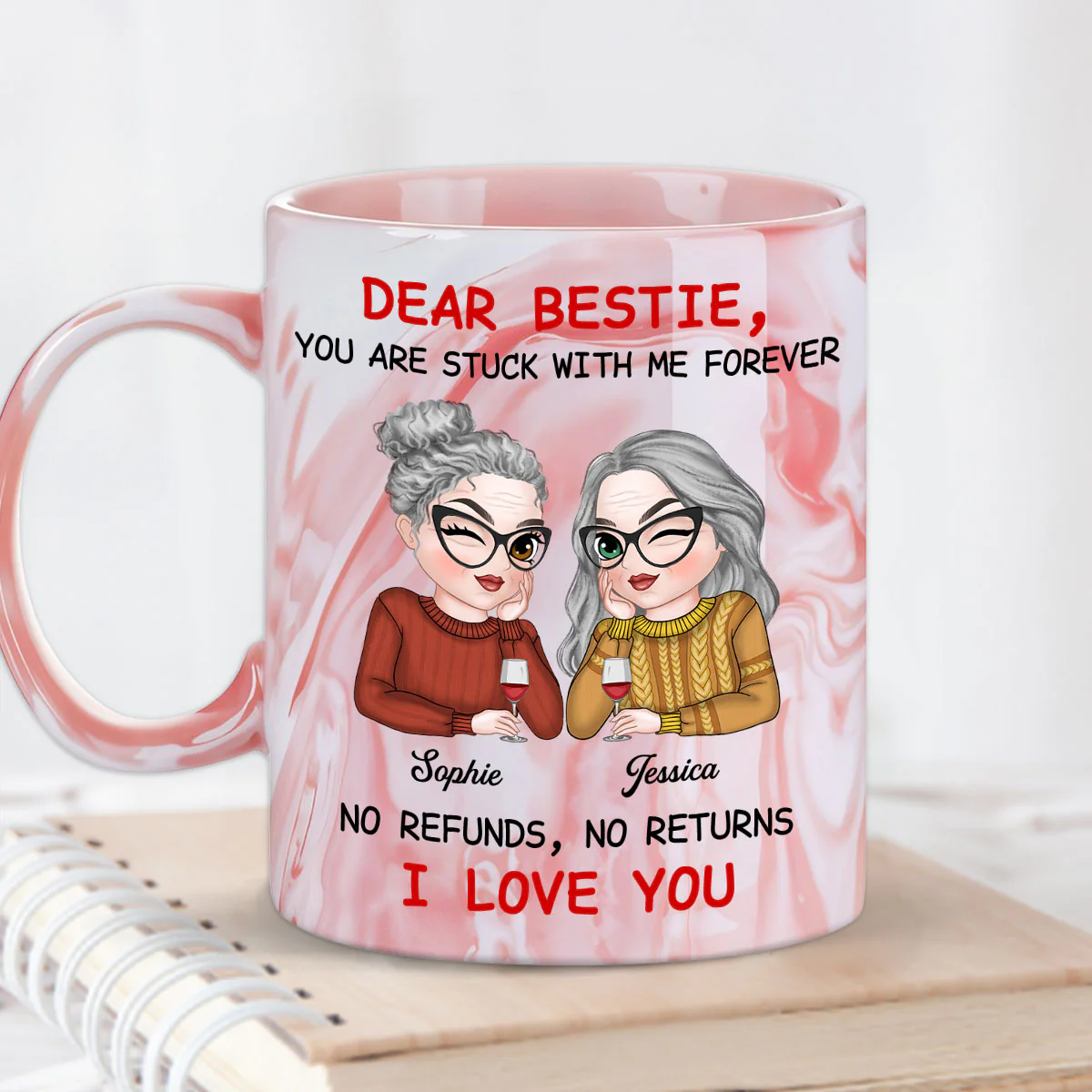 Bestie No Need To Refund - Personalized Custom Pink Marble Mug - Image 4