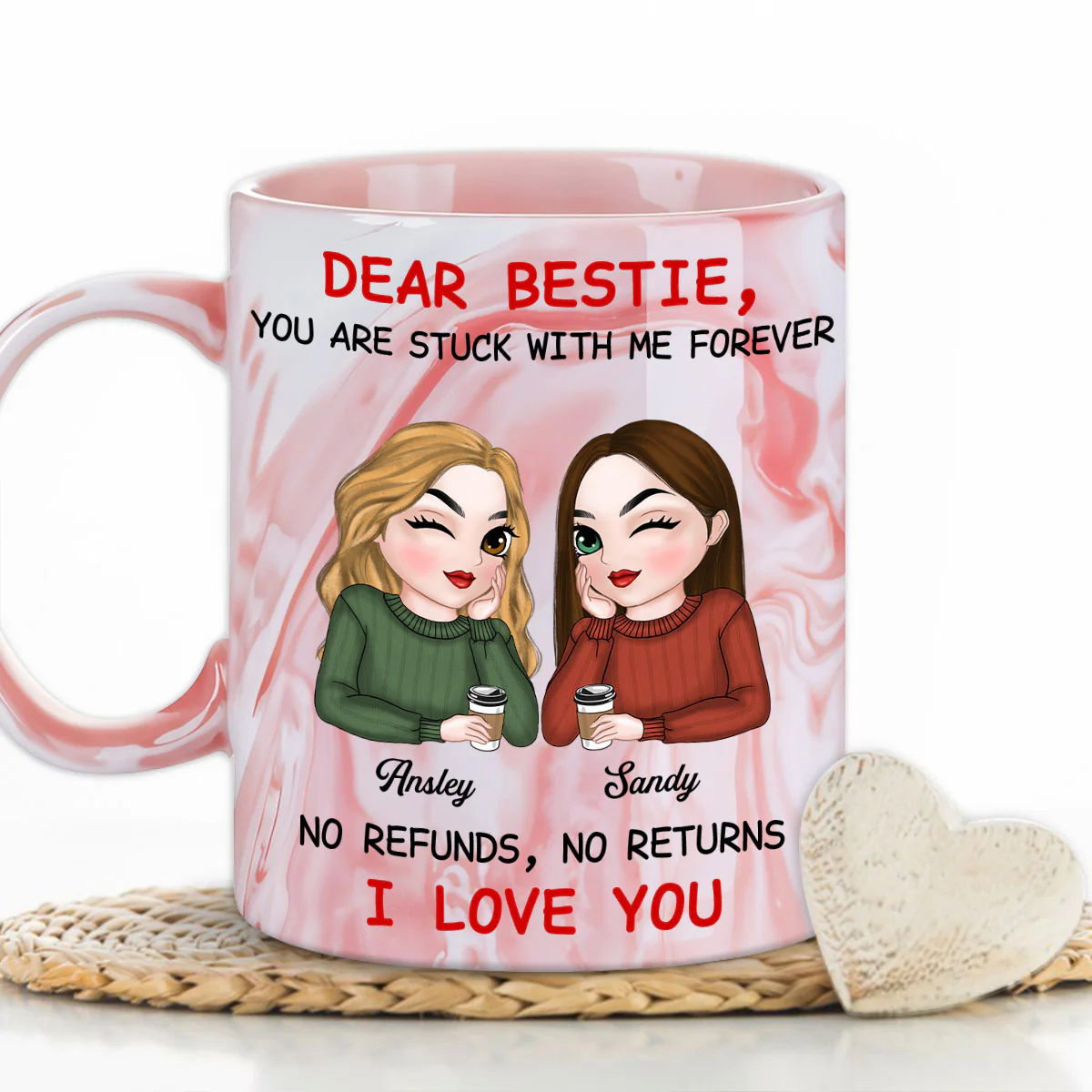 Bestie No Need To Refund - Personalized Custom Pink Marble Mug - Image 5