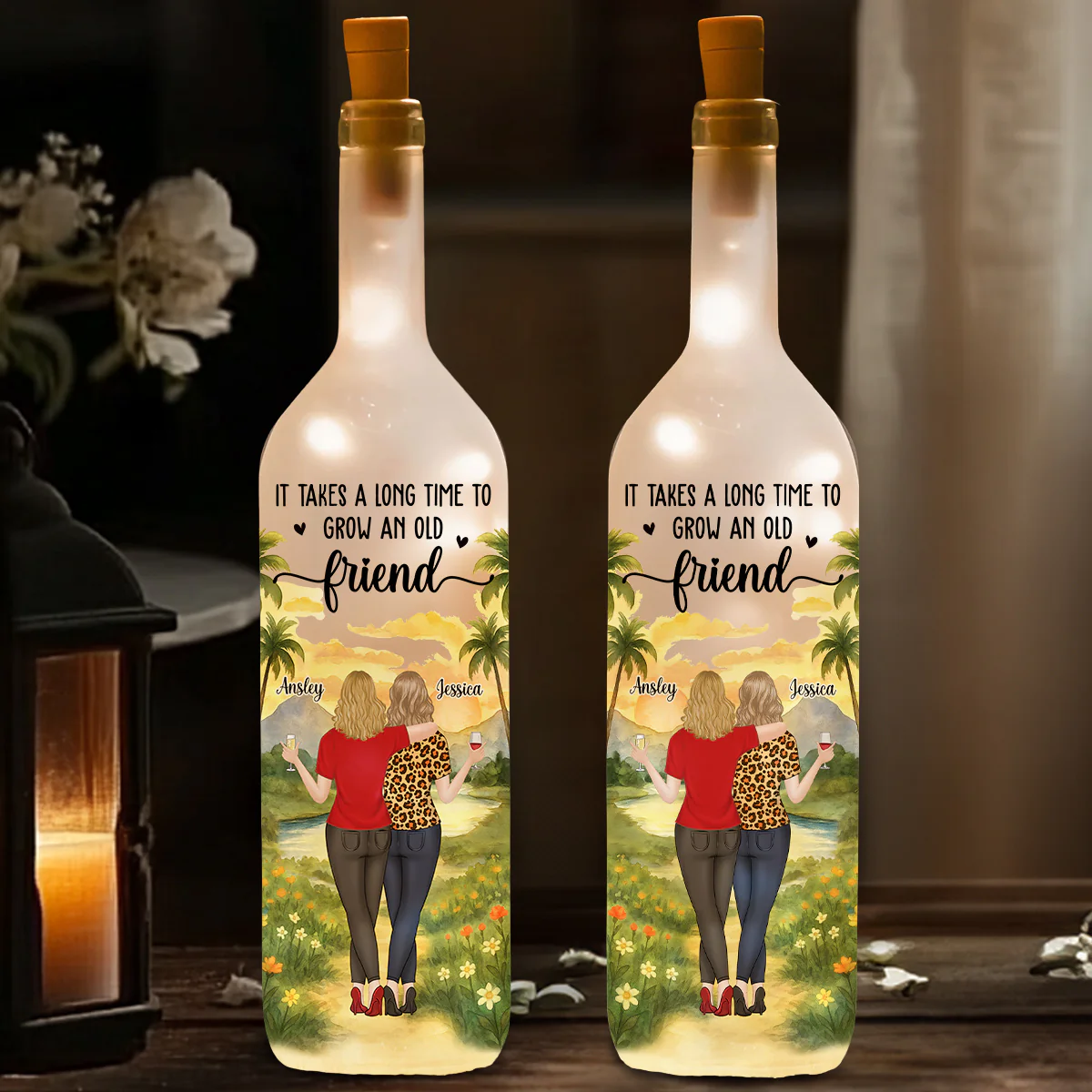 Bestie Old Friends Take Time To Grow - Personalized Custom Bottle Lamp - Image 4