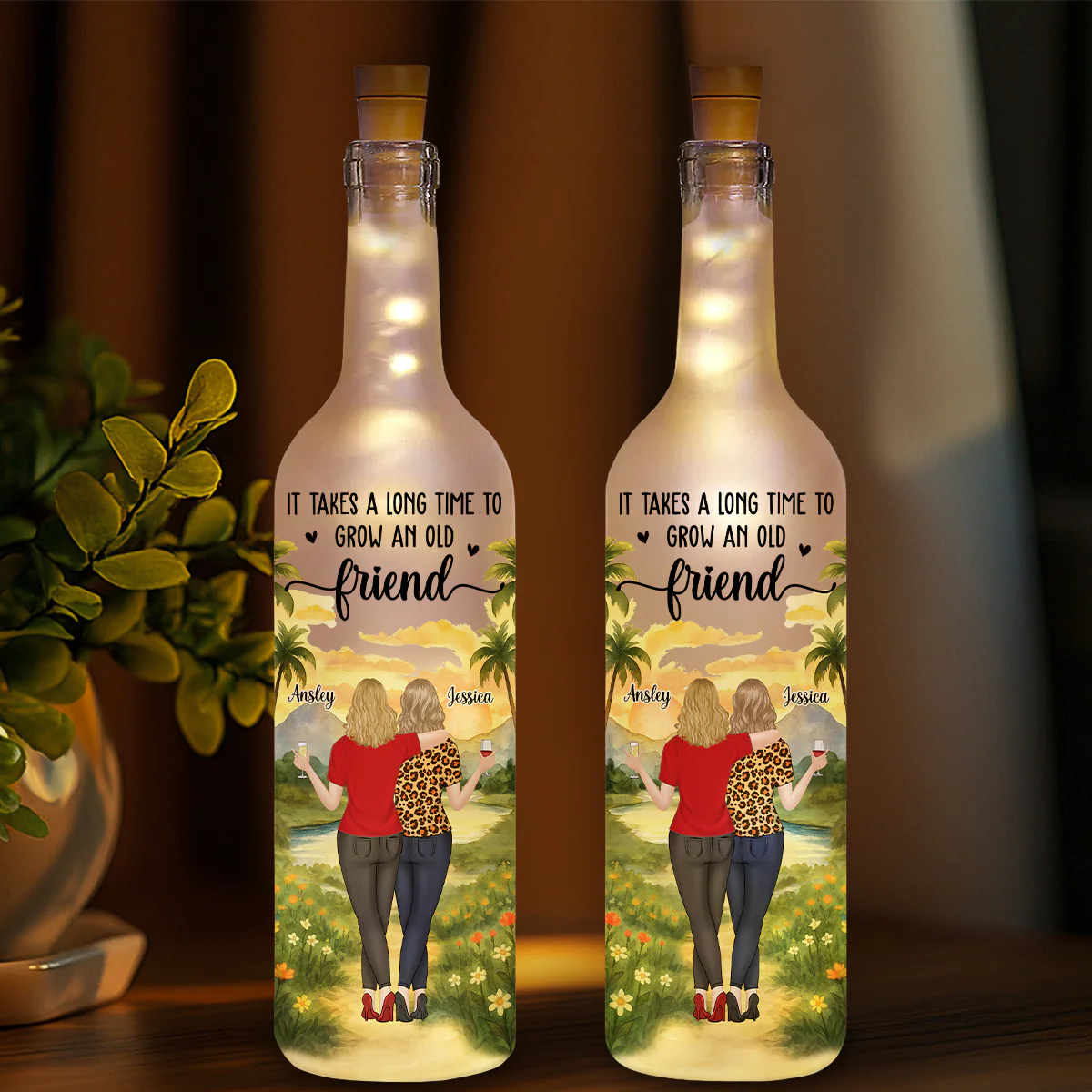 Bestie Old Friends Take Time To Grow - Personalized Custom Bottle Lamp - Image 5