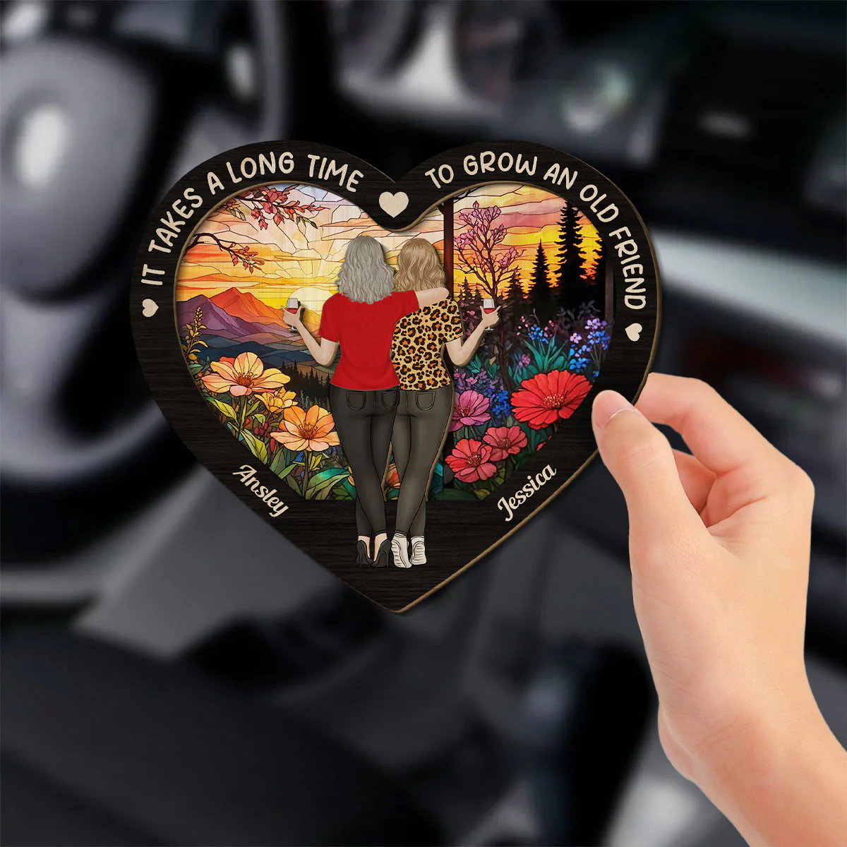 Bestie Old Friends Take Time To Grow - Personalized Custom Car Visor Clip - Image 2