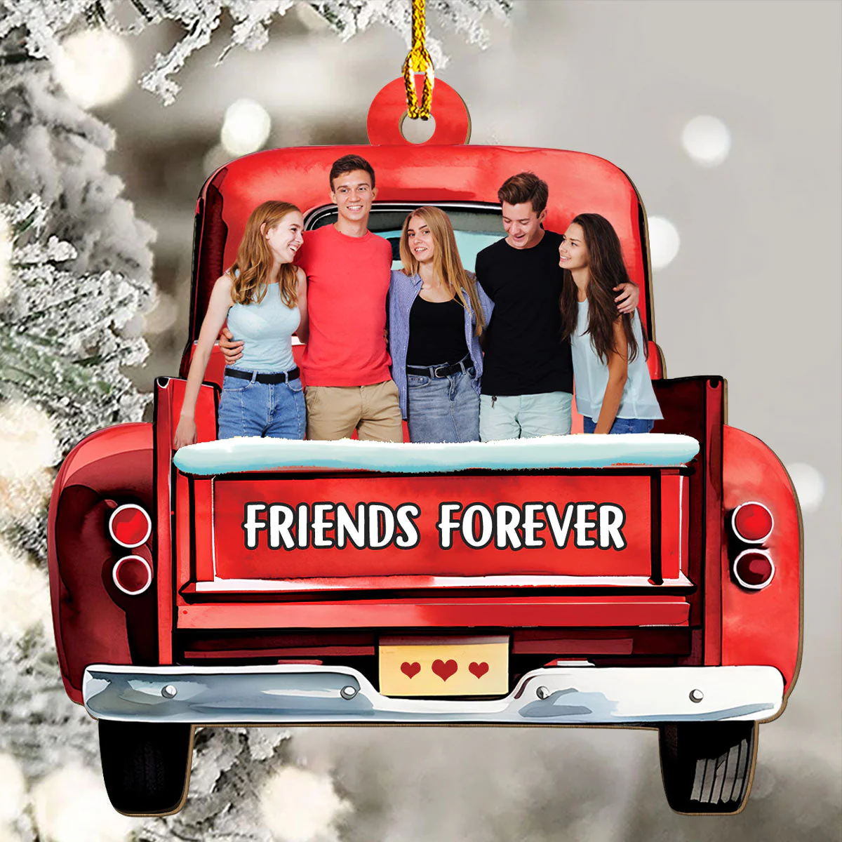 Bestie On Red Truck - Personalized Custom 1-layered Wood Ornament - Image 5