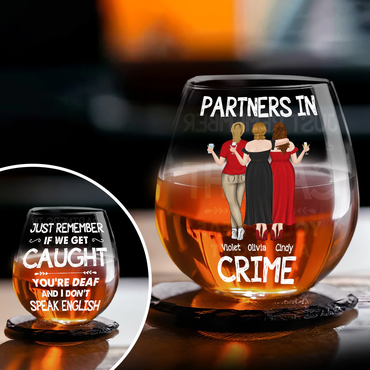 Bestie Partners In Crime If We Get Caught - Personalized Custom Wine Glass - Image 3