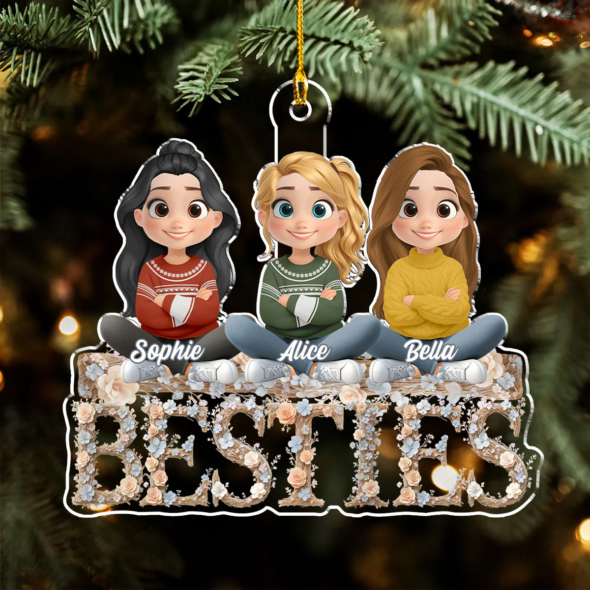 Bestie Sister Flower - Personalized Custom Acrylic Ornament - Image 4