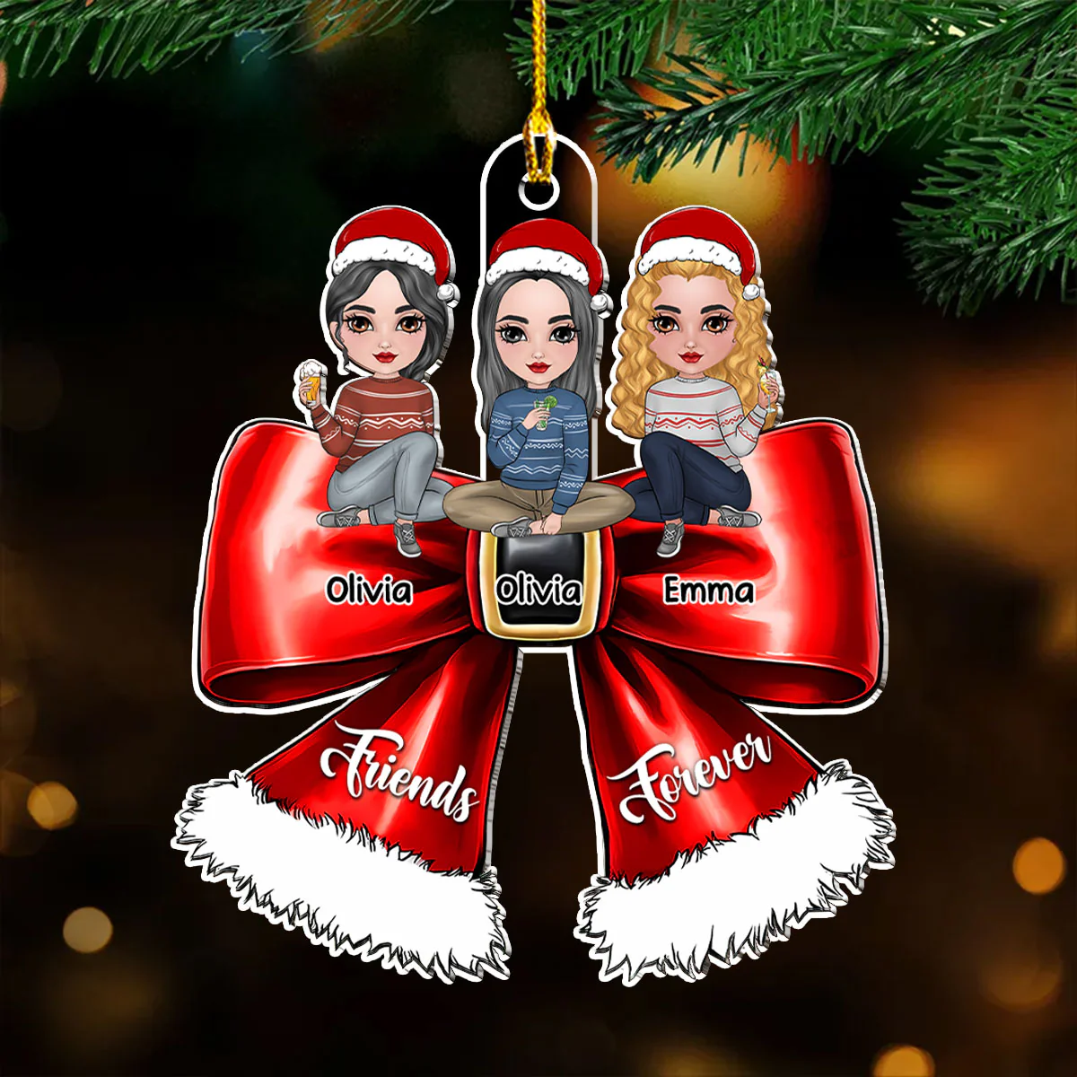Bestie Sitting On Bowtie - Personalized Custom Acrylic Ornament - Image 2
