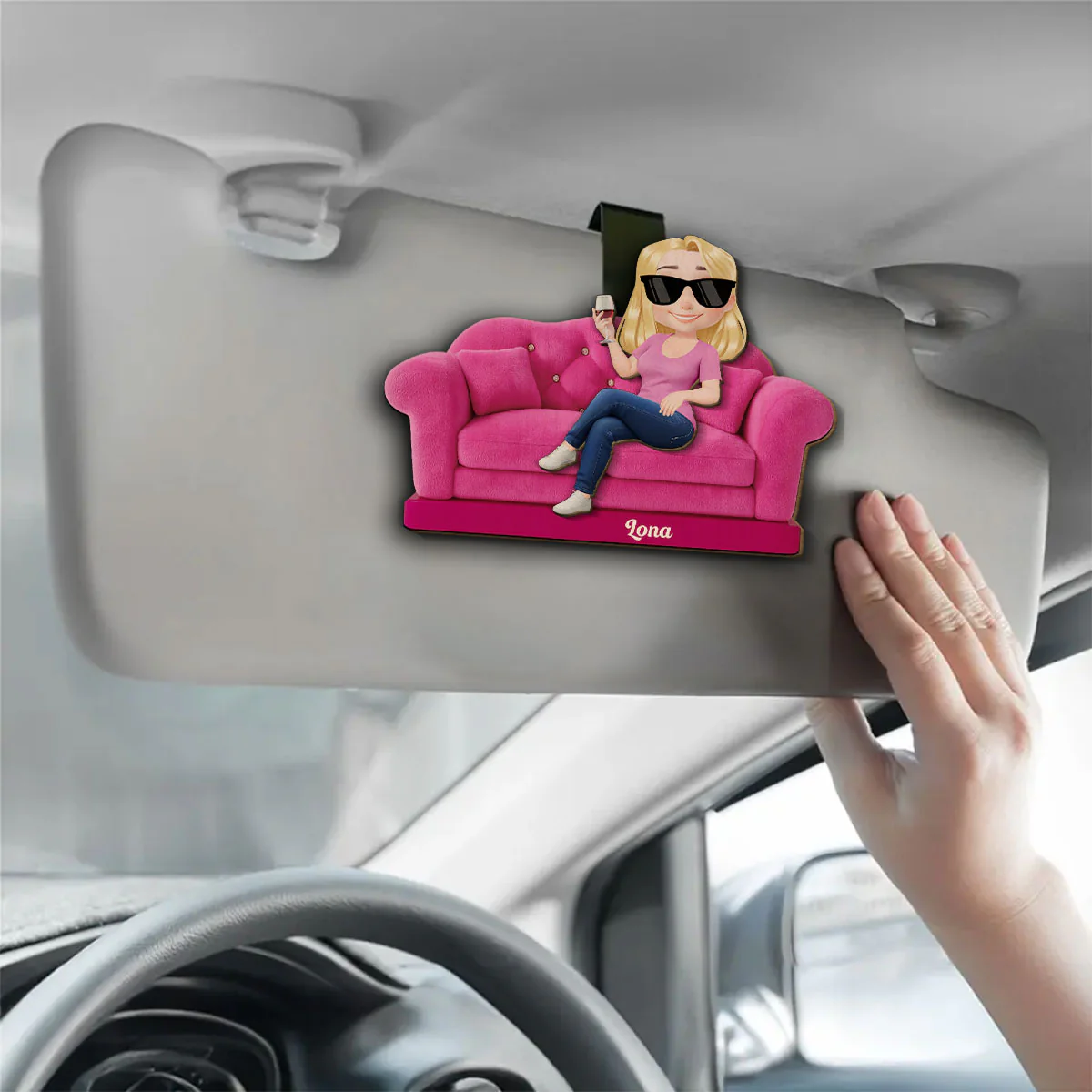 Bestie Sitting Together Cartoonize - Personalized Custom Car Visor Clip - Image 3