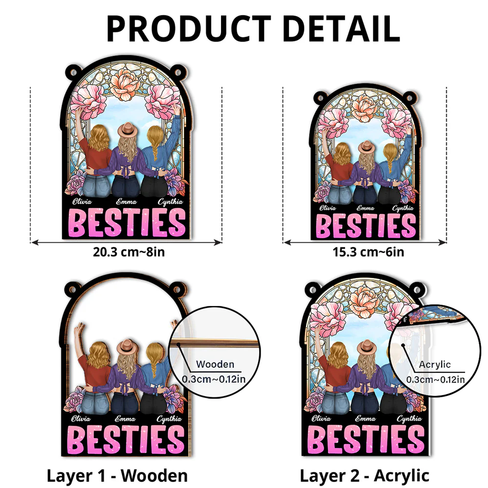 Bestie Sitting Together - Personalized Custom Suncatcher - Image 5