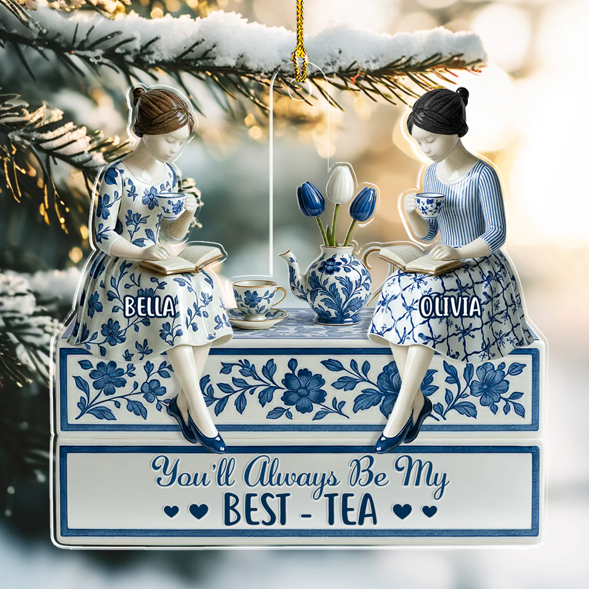 Bestie With Blue Toile - Personalized Custom Acrylic Ornament - Image 4