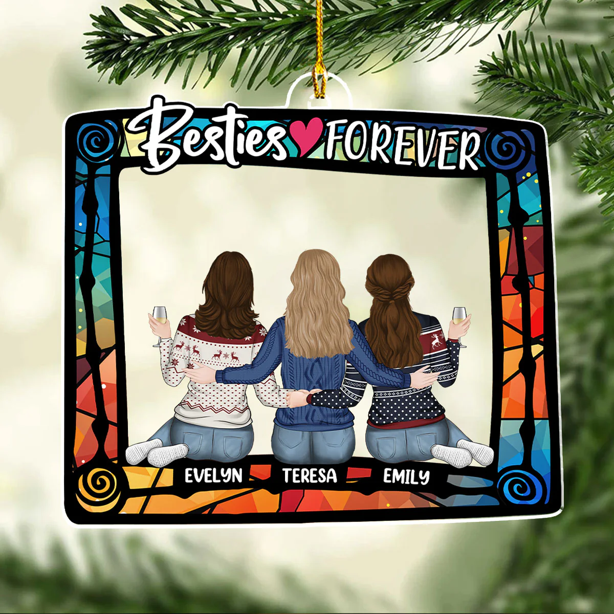 Besties Always And Forever - Personalized Custom Acrylic Ornament - Image 5
