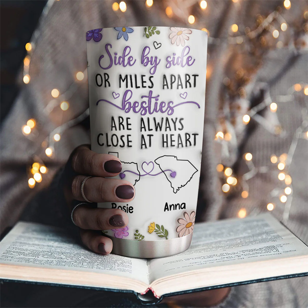 Besties Are Always Close At Heart - Personalized Custom 3D Inflated Effect Tumbler - Image 2