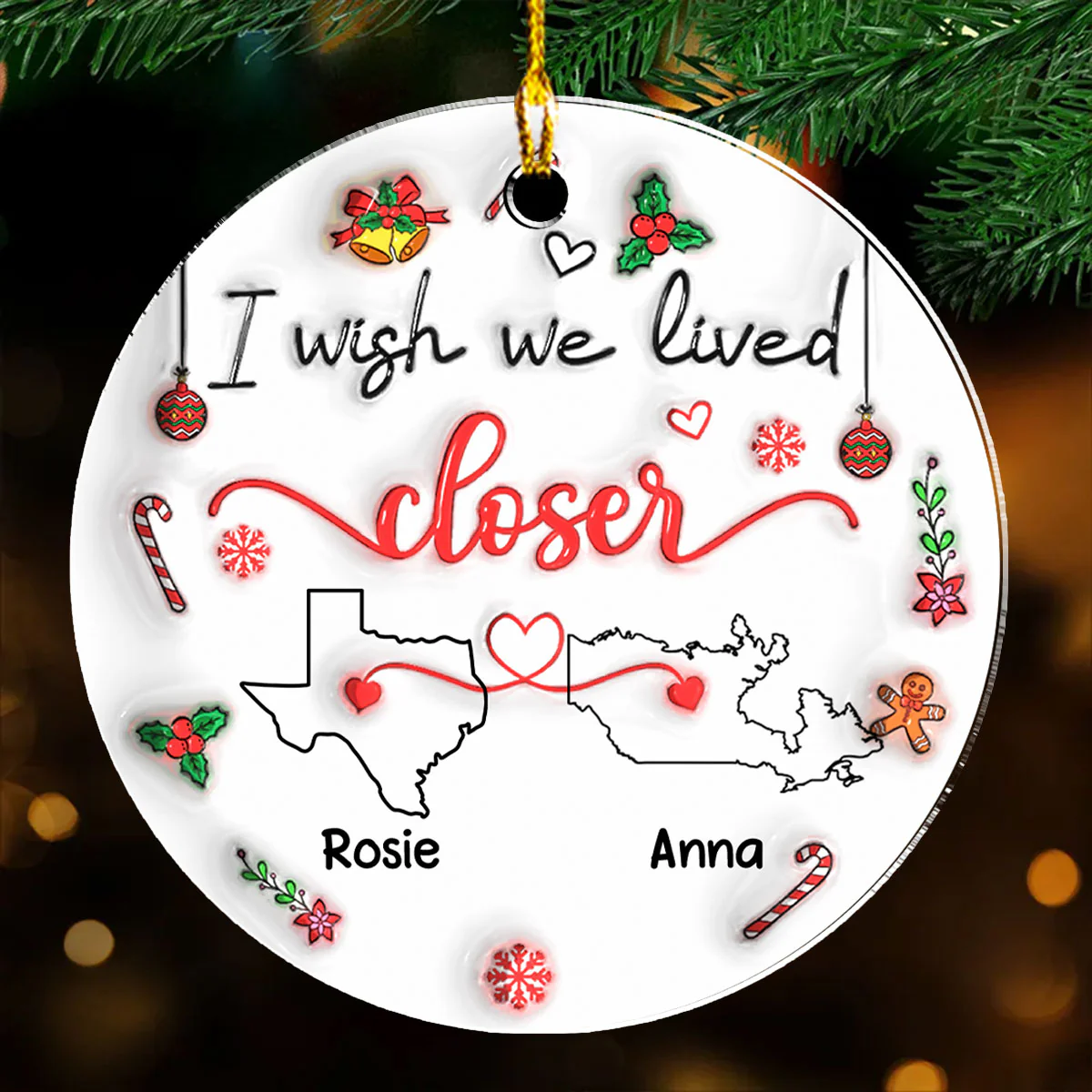 Besties Are Always Close At Heart State And Country Version - Personalized Custom 3D Inflated Effect Acrylic Ornament