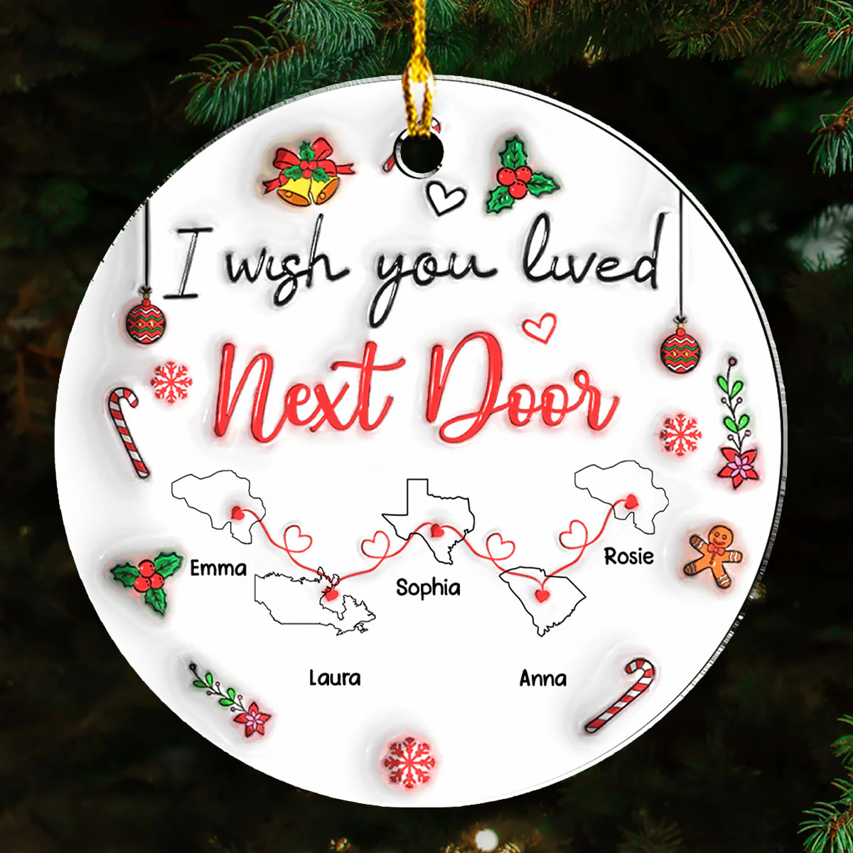 Besties Are Always Close At Heart State And Country Version - Personalized Custom 3D Inflated Effect Acrylic Ornament - Image 4
