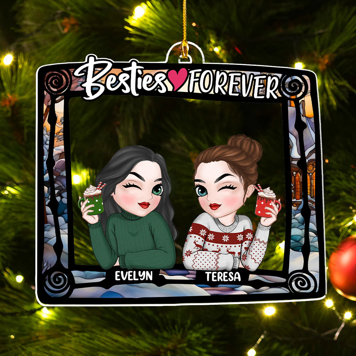 Besties Are Forever - Personalized Custom Acrylic Ornament - Image 2