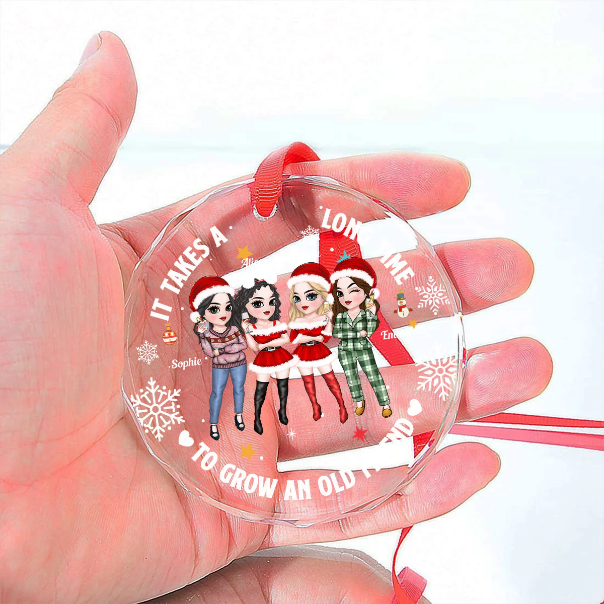 Besties Christmas - Personalized Custom Glass Ornament - Image 2